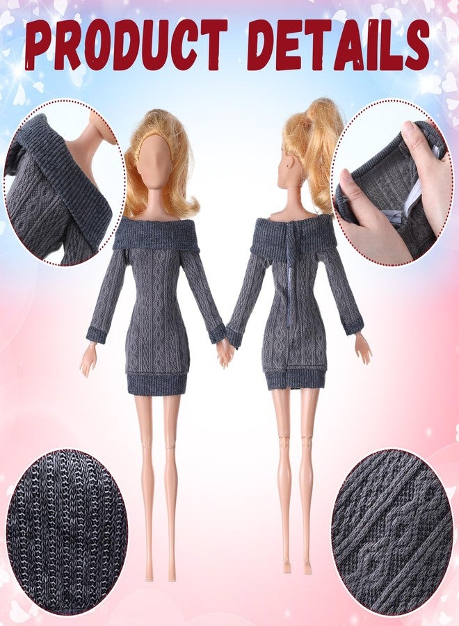 Fourluoo 6 Pcs Winter Doll Clothes 11.8 Inch Fashion Doll Sweater Outfits Sweet Accessories for Xmas Party Birthday Gifts(Green, Black, Red, Blue, Dark Gray, Light Pink) - Image 5